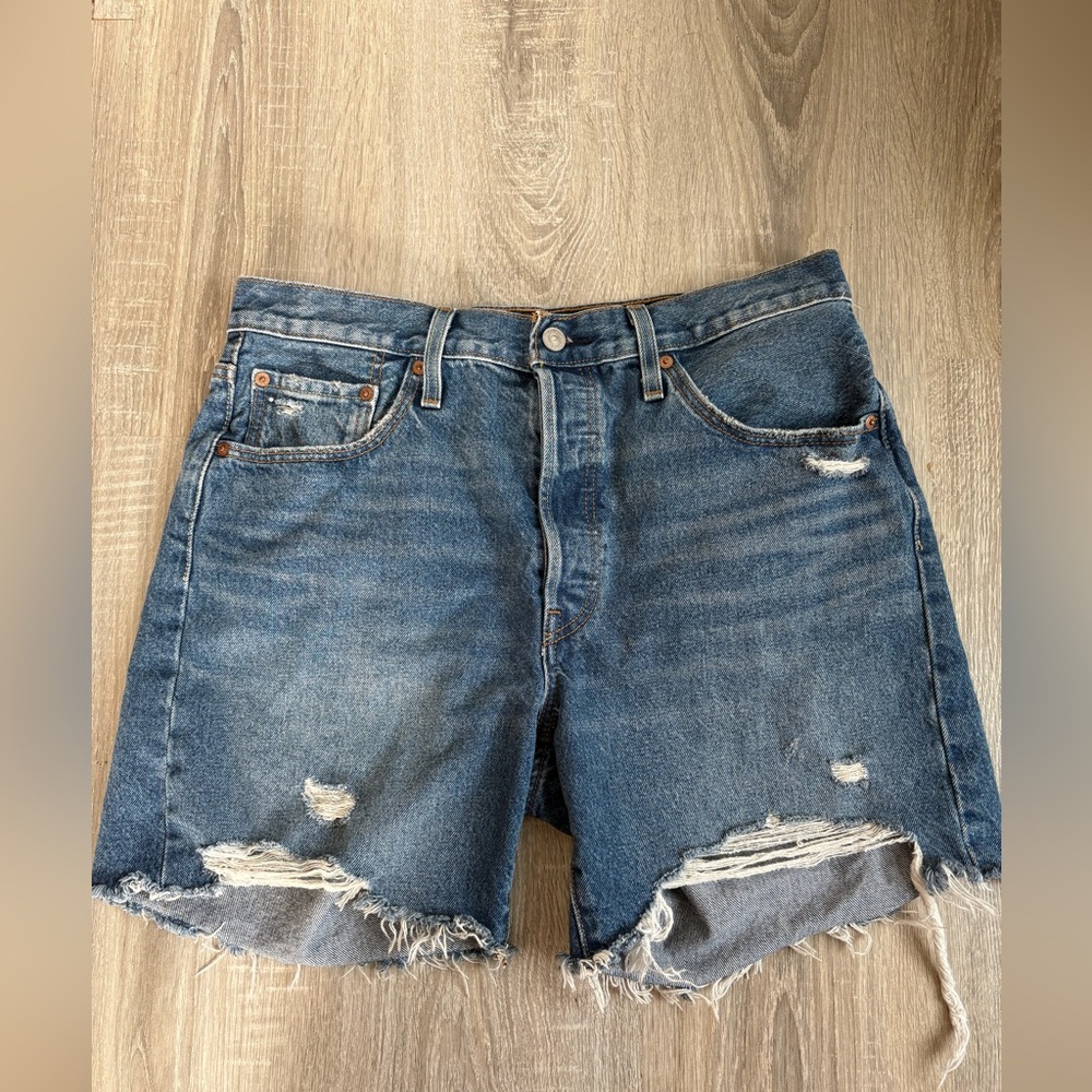 Levi's Blue Distressed Jean Shorts